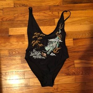 Nasty gal black deep plunge swimsuit